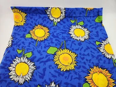 1+ Yds Large Mammoth Yellow White Sunflowers Fabric Blue Background Bright Color • $14.99