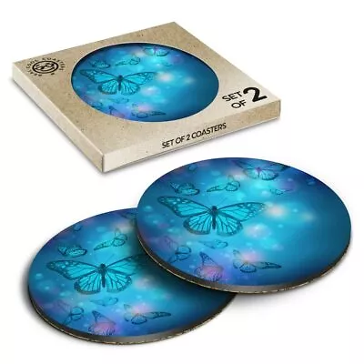 £6.99 • Buy 2 X Boxed Round Coasters - Blue Glowing Butterflies  #2418