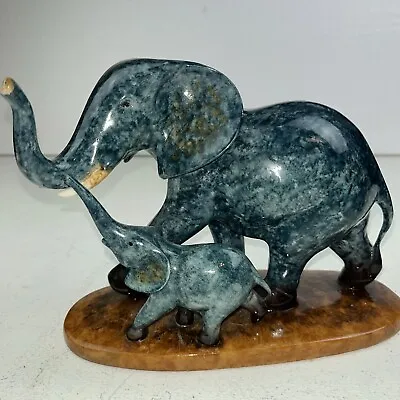 Mom & Baby Elephant Figurine. Marble Like Resin. Trunks Up! • $14.99