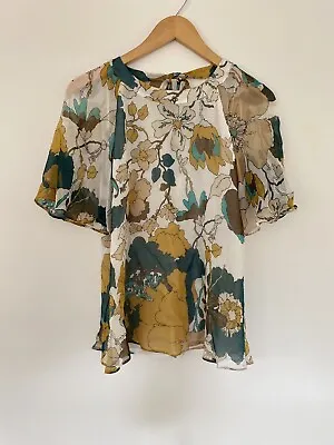 $39 • Buy MASSIMO DUTTI * Floral Silk Flutter Sleeve Top Blouse Size 34 EUC