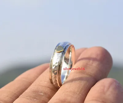 Solid 925 Sterling Silver Spinner Ring Meditation Statement Ring Heart G9919 • $9.96