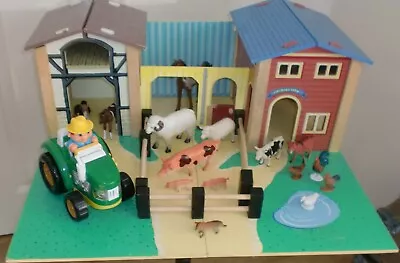 Wooden Toy Farm Set On Board + Animals & Tractor • £20