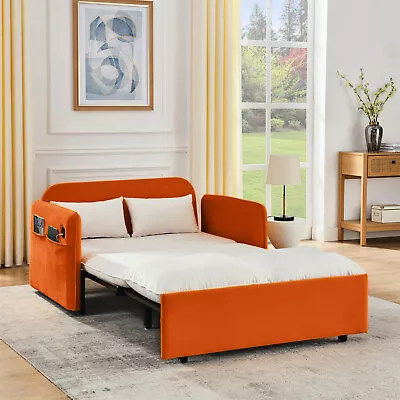 53'' Velvet Convertible Sleeper Sofa Bed Loveseat Couch With Pull Out Bed Orange • $330.99