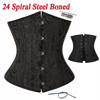 Women 24Spiral Steel Boned Waist Trainer Slimming Sport Nderwear Lace Up Bustier • $17.89