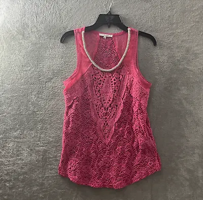 Miss Me Sheer Blouse Top Womans Small Geometric Lace Pink Sleeveless Round Neck • $9.27