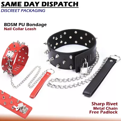 BDSM PU Bondage Nail Collar Leash Rivet Metal Chain Fetish Restraints Sex Toy • $23.99