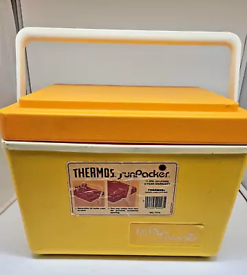 Vintage Thermos Sunpacker Cooler Yellow Orange Model 7713 Retro Cup Holders MCM • $27.18