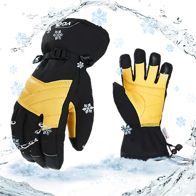 Vgo 1 Pair -30℃/-22°F Winter Warm Cow Leather Ski Gloves For Men/Women（CA2469FW） • $21.58