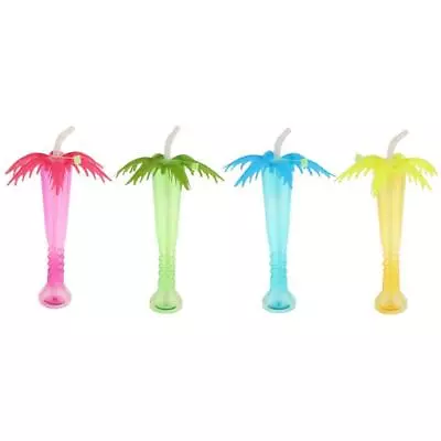 Tropical Coconut Palm Tree Yard Cup Hawaiian Beach Kids Party Cup Lid Straw With • £6.19