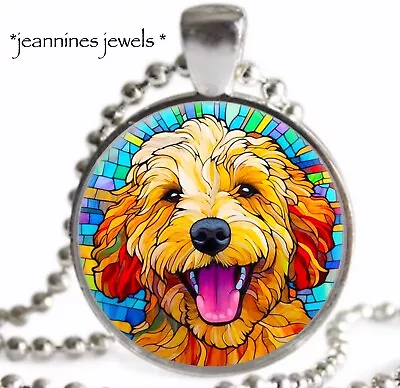Goldendoodle Dog Necklace Faux Stained Glass Silver Charm Pendant DOG MOM GIFT • $21.99
