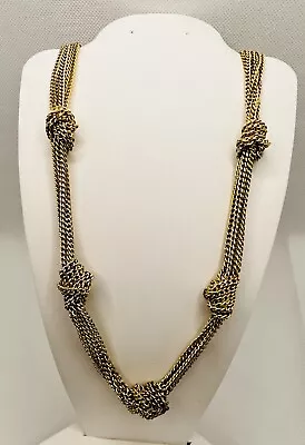 Vtg Les Bernard Inc 6 Strand Gold Tone Knotted Chain Necklace 30  Haute Couture • $39.99