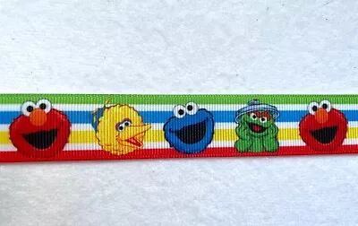 Sesame Inspired Grosgrain Ribbon BTY Cookie Bird Oscar Elmo 7/8  Stripes • $1.50