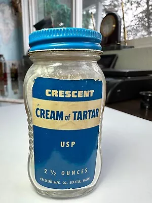 Vintage CRESCENT CREAM OF TARTAR 2 1/2 Oz.  Glass Bottle  Mfg IN SEATTLE WA. • $6