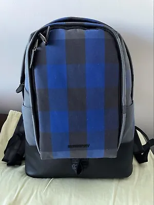 New Authentic Burberry Men’s Blue Check Backpack Bag Large • $1170