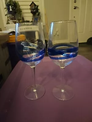 Set Of 2 Mikasa Blue Swirl Wine Glasses • $18