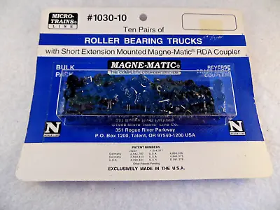 N Scale Micro-Trains 10 Pr. Roller Bearing Trucks With Short Magne Matic Coupler • $75