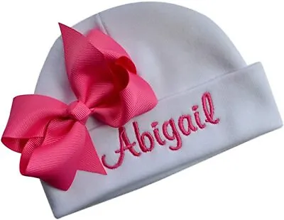 Personalized Embroidered Baby Girl Hat With Grosgrain Bow And Custom Name • $17.99