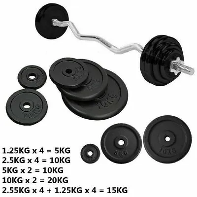 Iron Weight Plates Set 5KG 10KG 20KG 1  Barbell 6ft Dumbbell Lifting Training • £13.99