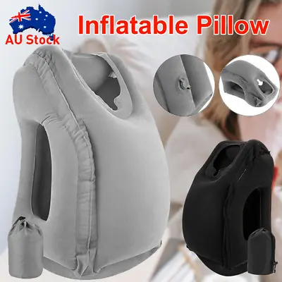 $16.02 • Buy Inflatable Air Cushion Travel Pillow For Airplane Office Nap Rest Neck Head Chin