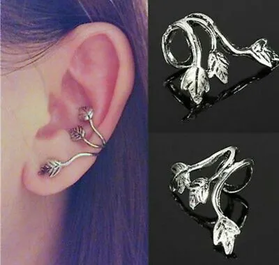 3 VINE LEAF Womens Ear Cuff Earrings Wrap Fashion Clip On Cuffs Fake Stud UK • $4.78