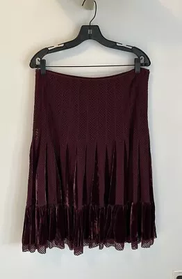 Free People Vintage Burgundy Velvet Lacs Tiered Skirt Size 6 • $35