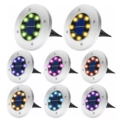 Solar Ground Lights 8 Pack Solar Disk Lights Waterproof For Garden Lawn Colorful • $17.98