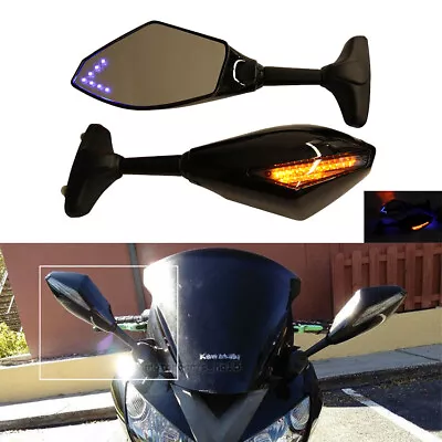 Motorcycle LED Turn Signal Side Mirrors For Kawasaki ZX6R Ninja 500 EX650R 250R • $45.26