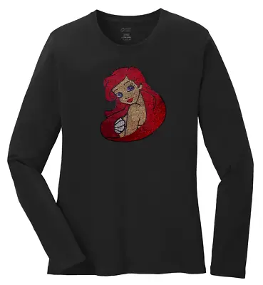 Women's Ariel Little Mermaid T-Shirt Disney Ladies Tee Shirt S-4XL Long Sleeve • $33.99