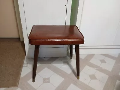 Vintage Leather Piano Stool Organ Bench Padded Childs Magnus Seat Foot Wood • $42.97