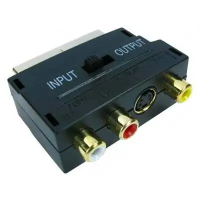 £3.98 • Buy SCART Adaptor AV Block To 3 RCA Phono Composite S-Video With In/Out Switch GOLD