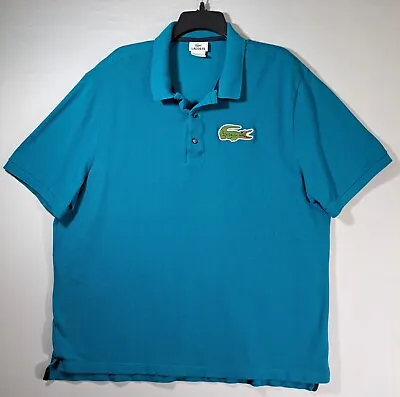 Lacoste Big Croc 100% Cotton Blue Teal Short Sleeve Polo Shirt Golf Sz 9 XXL • $17.95