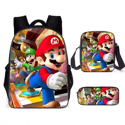 Super Mario Schoolbag Backpack Lunch Bag Pencil Case Set Gift For Kids Students • $30