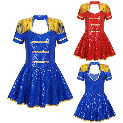 £34.39 • Buy Girls Circus Royal Guard Costume Shiny Sequin Tassel Performance Leotard Dress