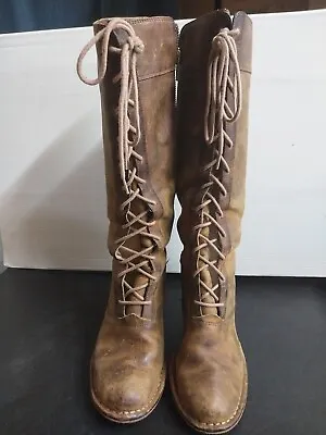 FRYE Women's Jane Stitch Tall Heel Leather Riding Dark Brown Boots 9M  • $175