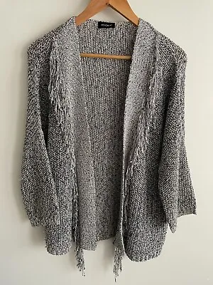 Kookai Chunky Knit Cardigan/Jacket Size 1 (Aus 10) Fringed Navy White Marle • $18