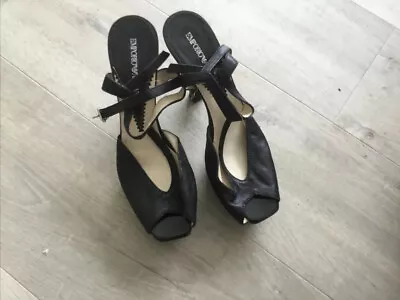 £10 • Buy Emporia Armani Black Wedged Sole High Heel Shoe Sling Back 