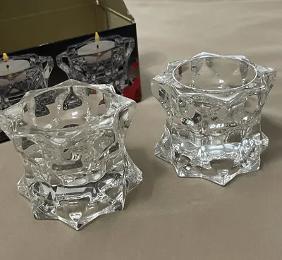 MIKASA Starburst Heavy Lead Crystal Glass Votive Candle Stick Holders Set Of 2 • $18