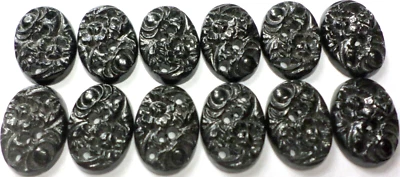 $10.77 • Buy Vintage 12 Of 18x13mm Japanese Peking Black Glass Carved Floral Cabochons, Cabs