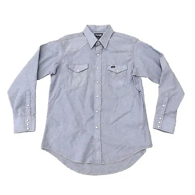 $49.99 • Buy VTG Wrangler Western Shirt Mens 17-35 Blue Chambray Pearl Snap Long Sleeve EUC