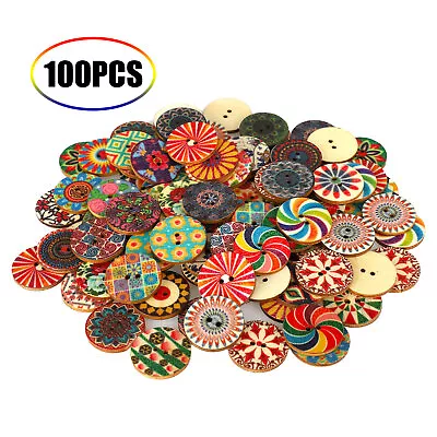 Mixed Color Wooden Sewing Buttons Lots Of 100 200 300 400 Round 2 Hole 25mm • $8.98