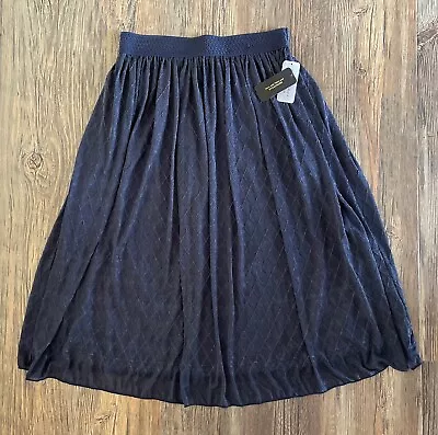 Metrowear New York Skirt NWT Navy Blue Elastic Waist Lined Geometric Pattern Lg • $16.99