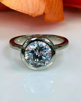 3 Ct Round Real Moissanite Solitaire Bezel Engagement Ring 14K White Gold Plated • $128.24