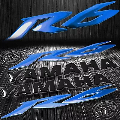 5.75 Black 3D Vinyl Logo&Letter Decal+6 Blue Fairing Body Sticker YZF-R6/R6S/600 • $22.88