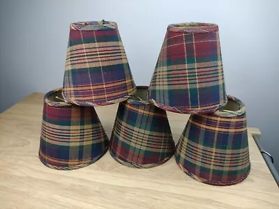 5 Chandelier Shades Mini Lamp Sconce Country Rustic Plaid Red Green Tan Blue Vtg • $30