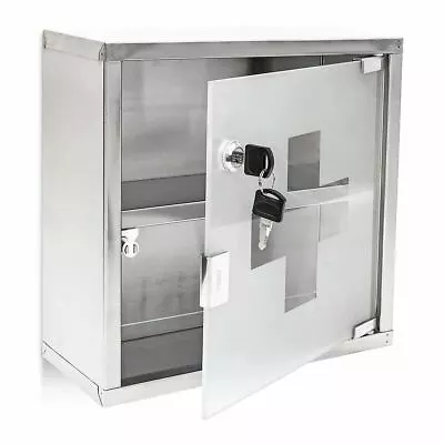 Lockable Cabinet Metal Wall Mounted Medicine Cupboard First Aid Box Glass Door • £18.49