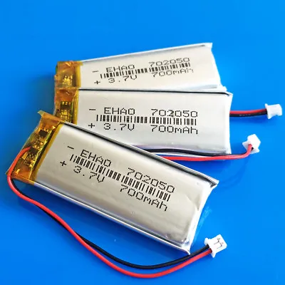 3 Pcs 3.7V 700mAh LiPo Polymer Rechargeable Battery 702050 JST 2P 1.25mm Plug • £9.59