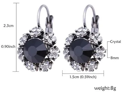 Black & Silver Faux Crystal Rhinestone Earrings Diamante Stud Pierced Hoop E3 • £6.49