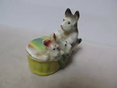 Vintage Occupied Japan Dog  & BASKET  Figurine Glossy Finish 2  1/2  INCH  # 7 • $5.95