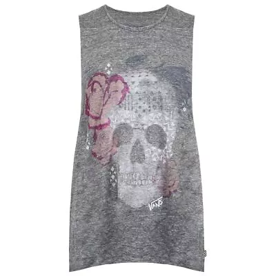 Vans Off The Wall Round Neck Grey Sleeveless Graphic Womens Sketchy Skull Top • £14.99