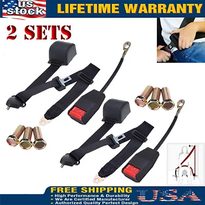 2* Set Safety 3 Point Retractable Car Seat Lap Belt Adjustable Kit Universal • $54.14